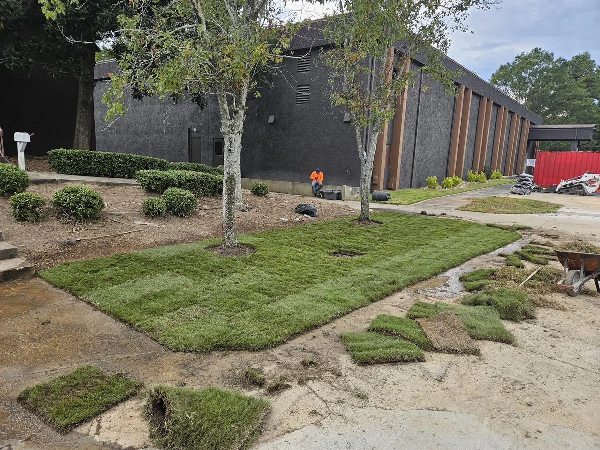 Liba Landscape crew laying sod in progress in Covington GA