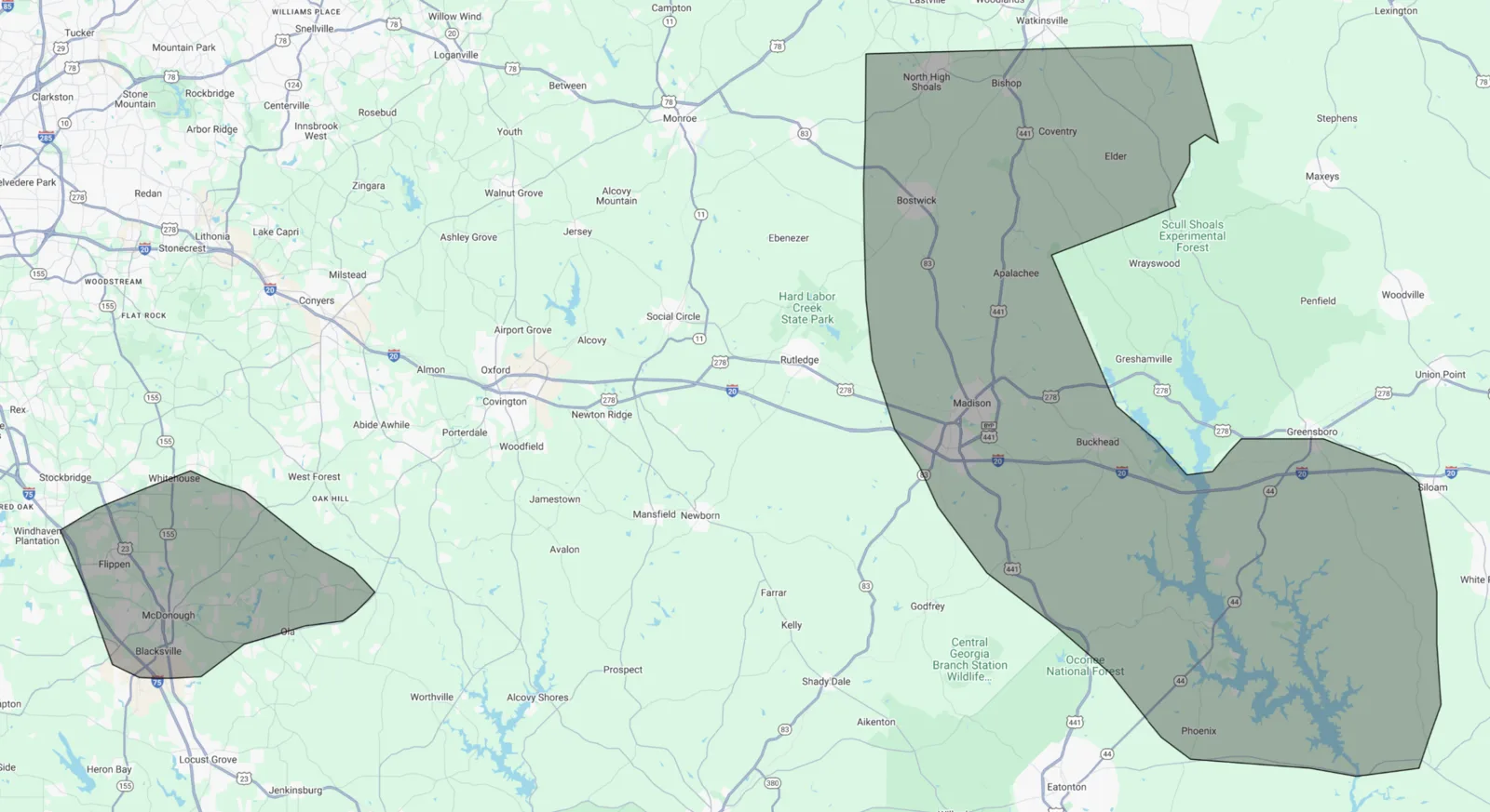 Liba Landscape service area map covering Covington, Newton County, and Metro Atlanta